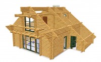 3D Visualisierung des Blockhauses in Farbe